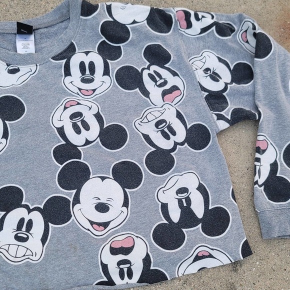 Disney Mickey Mouse Cutoff Crop Sweatshirt All Over Print - Picture 2 of 6